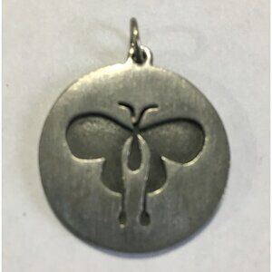 vintage pewter butterfly pendant modernist design round